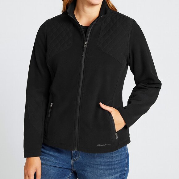 Eddie Bauer Women’s Black Fleece Jacket Medium – Quilted Details - Picture 2 of 11